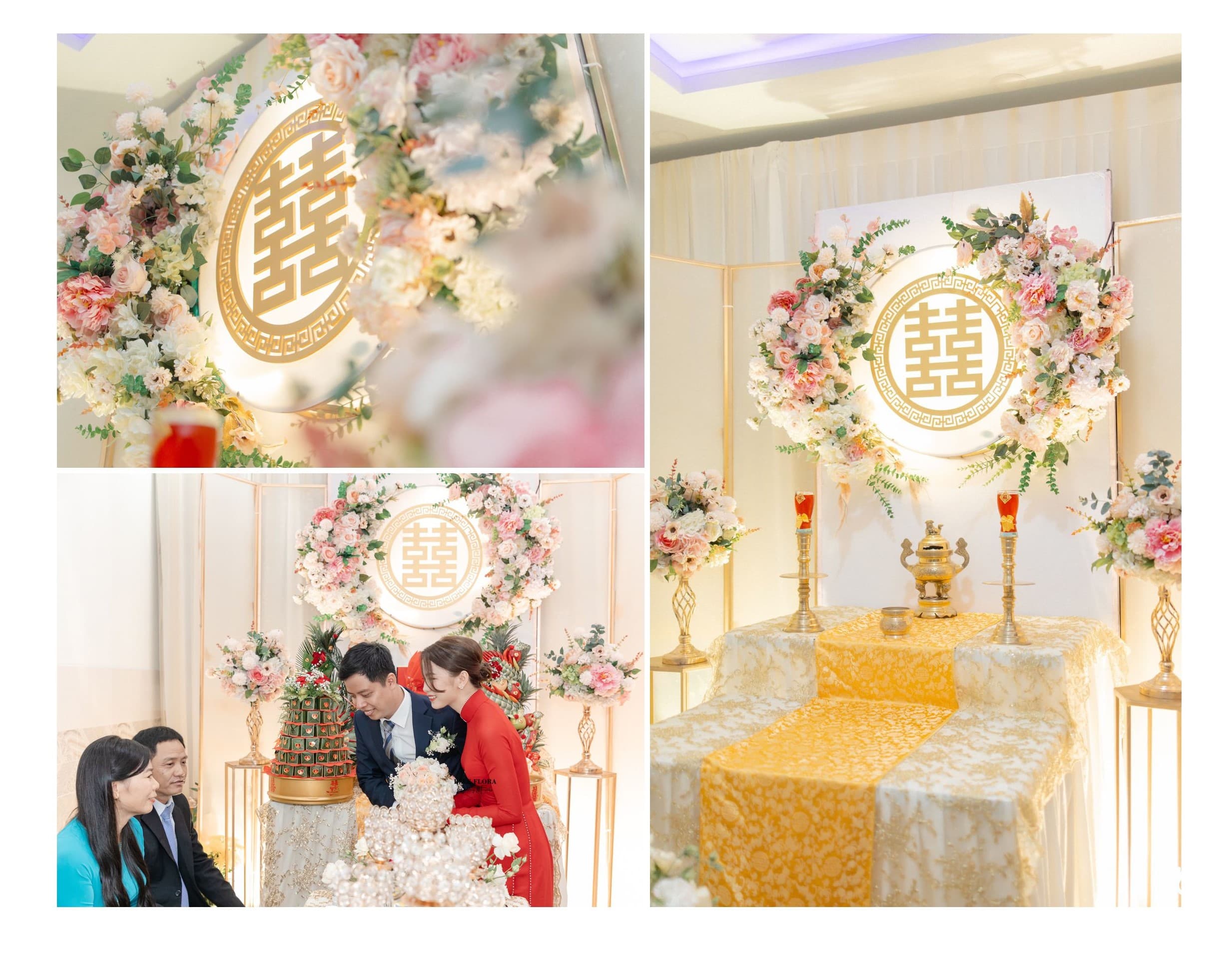 trang trí gia tiên tone hồng