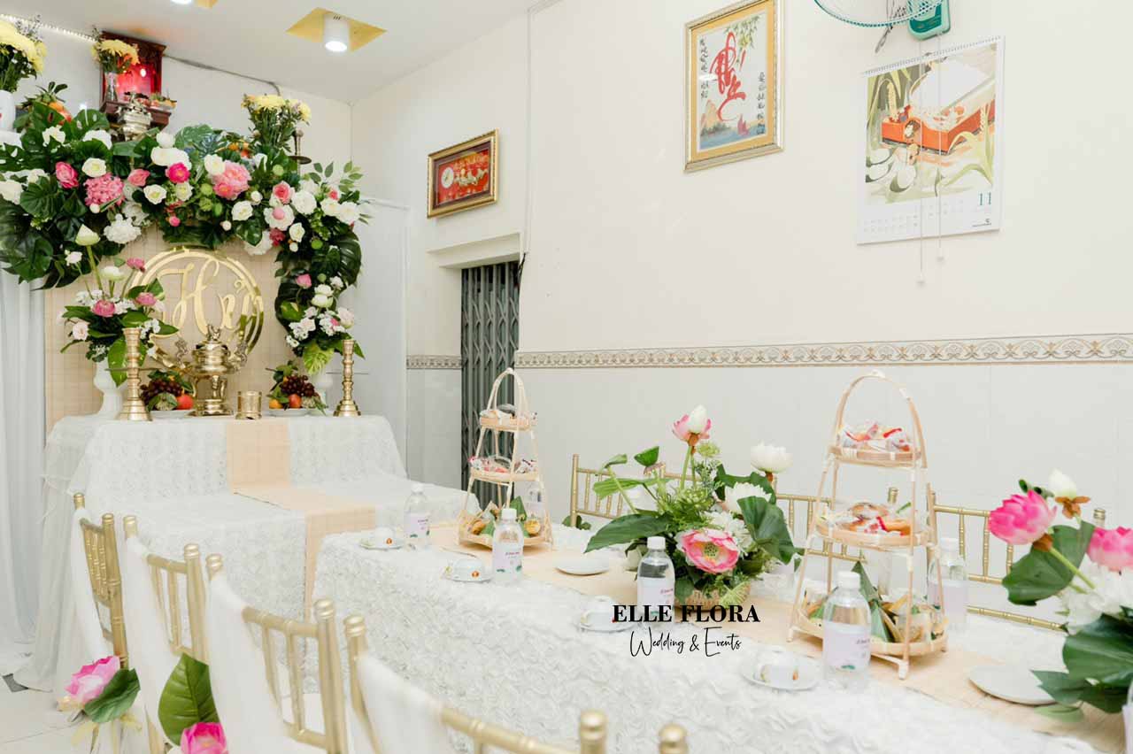 Gói trang trí gia tiên cơ bản tone sen hồng