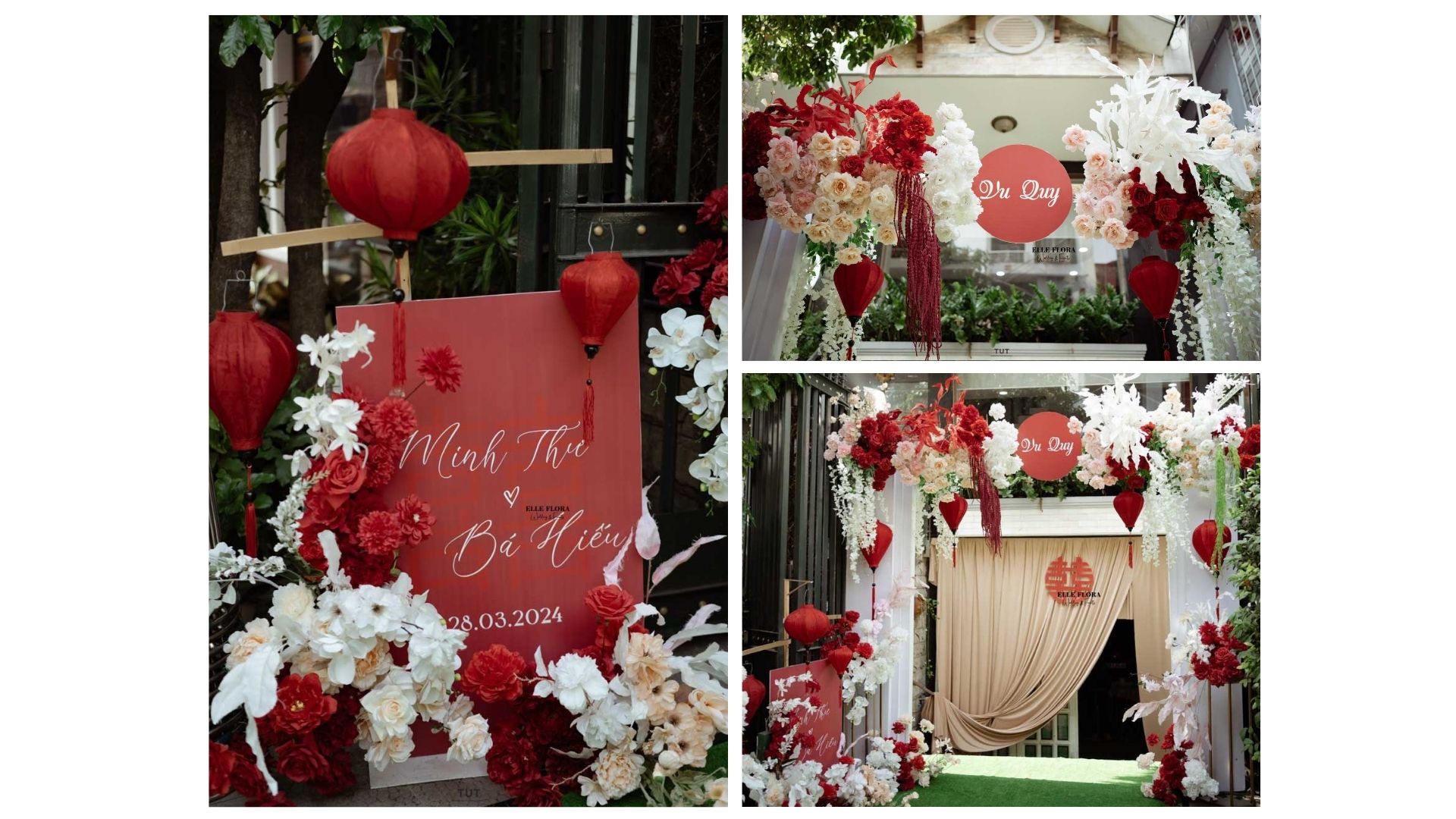 Cổng hoa và bảng lễ của gói gia tiên