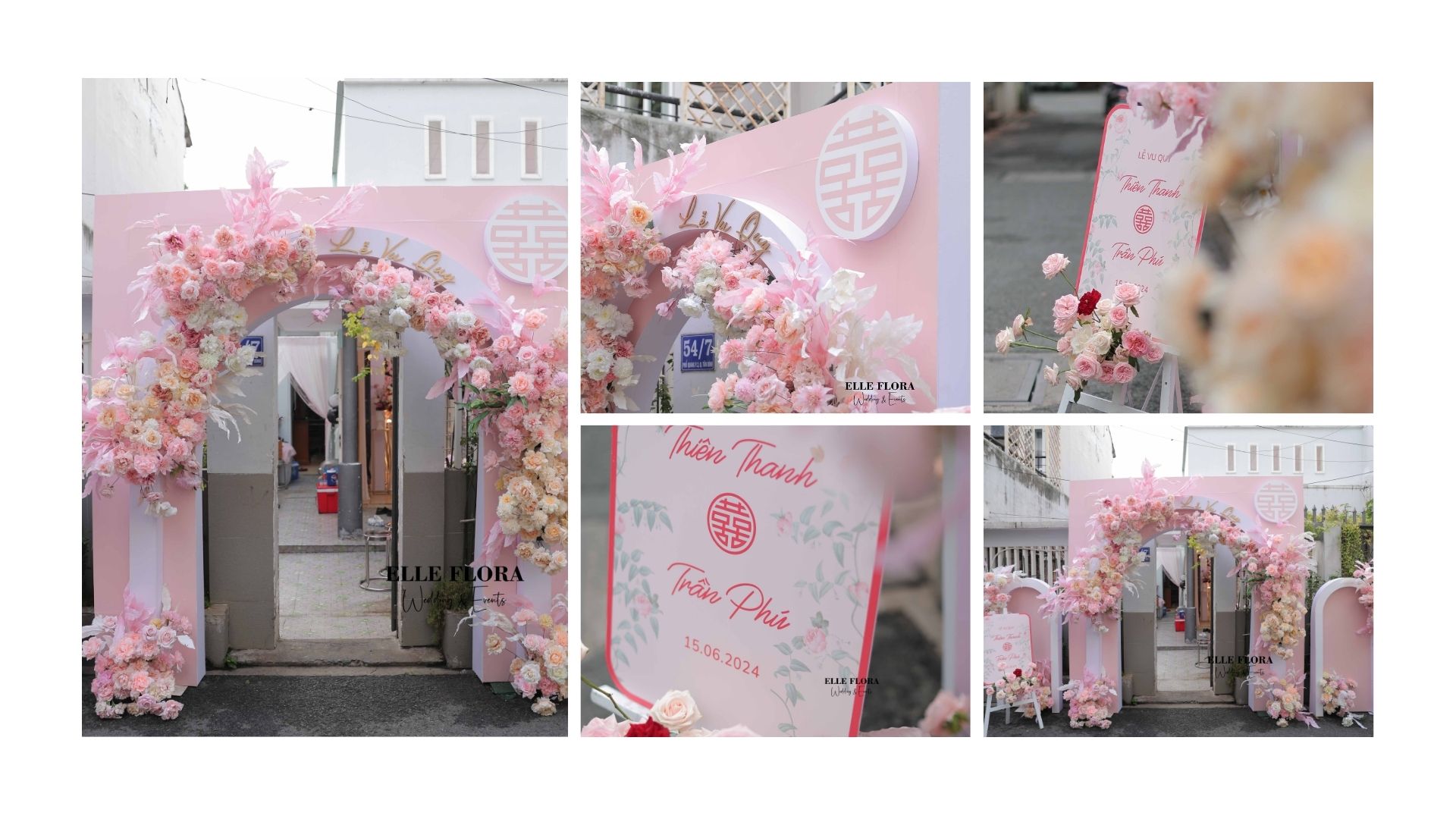 Cổng Hoa & Bảng Lễ của gói GiaTiên Cao Cấp Hồng Pastel Form 3D