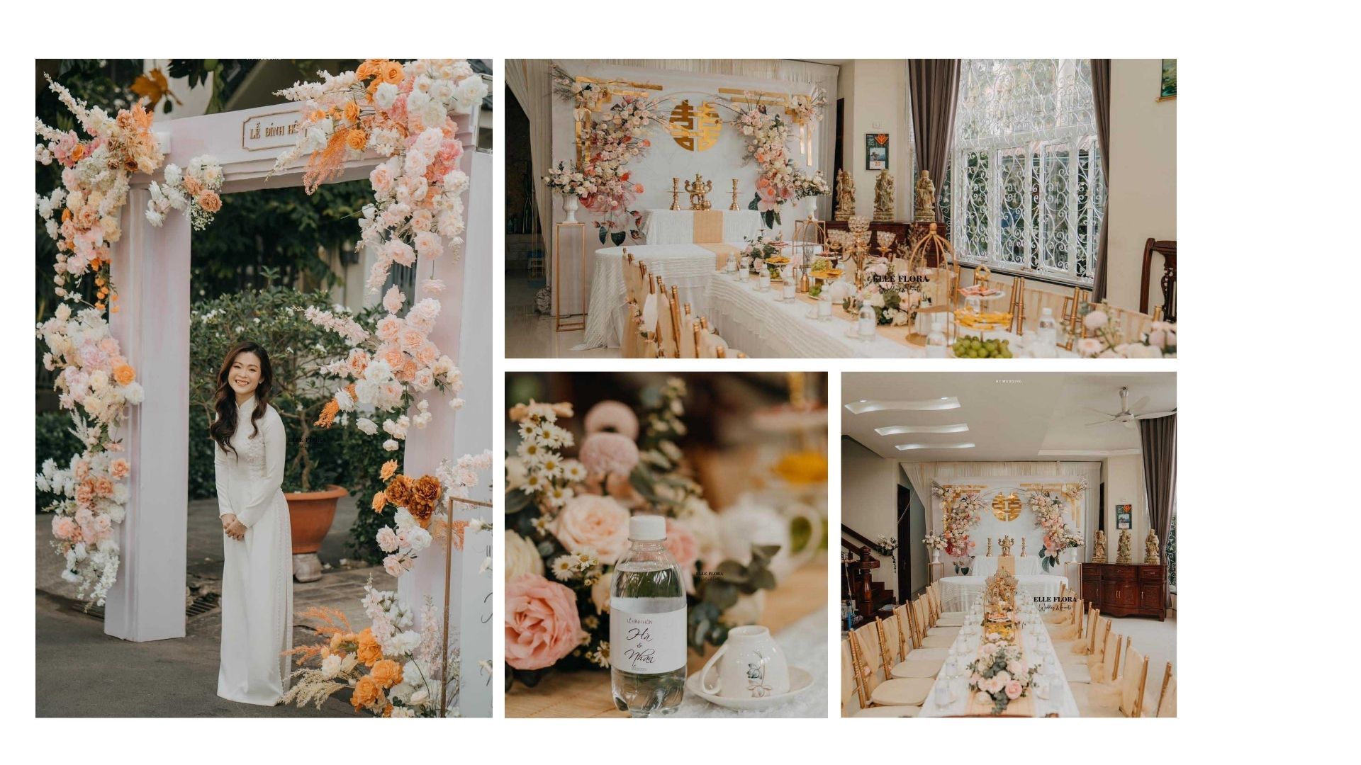 Tổng thể gói trang trí gia tiên Hoa Tươi Hiflex Trắng Cam