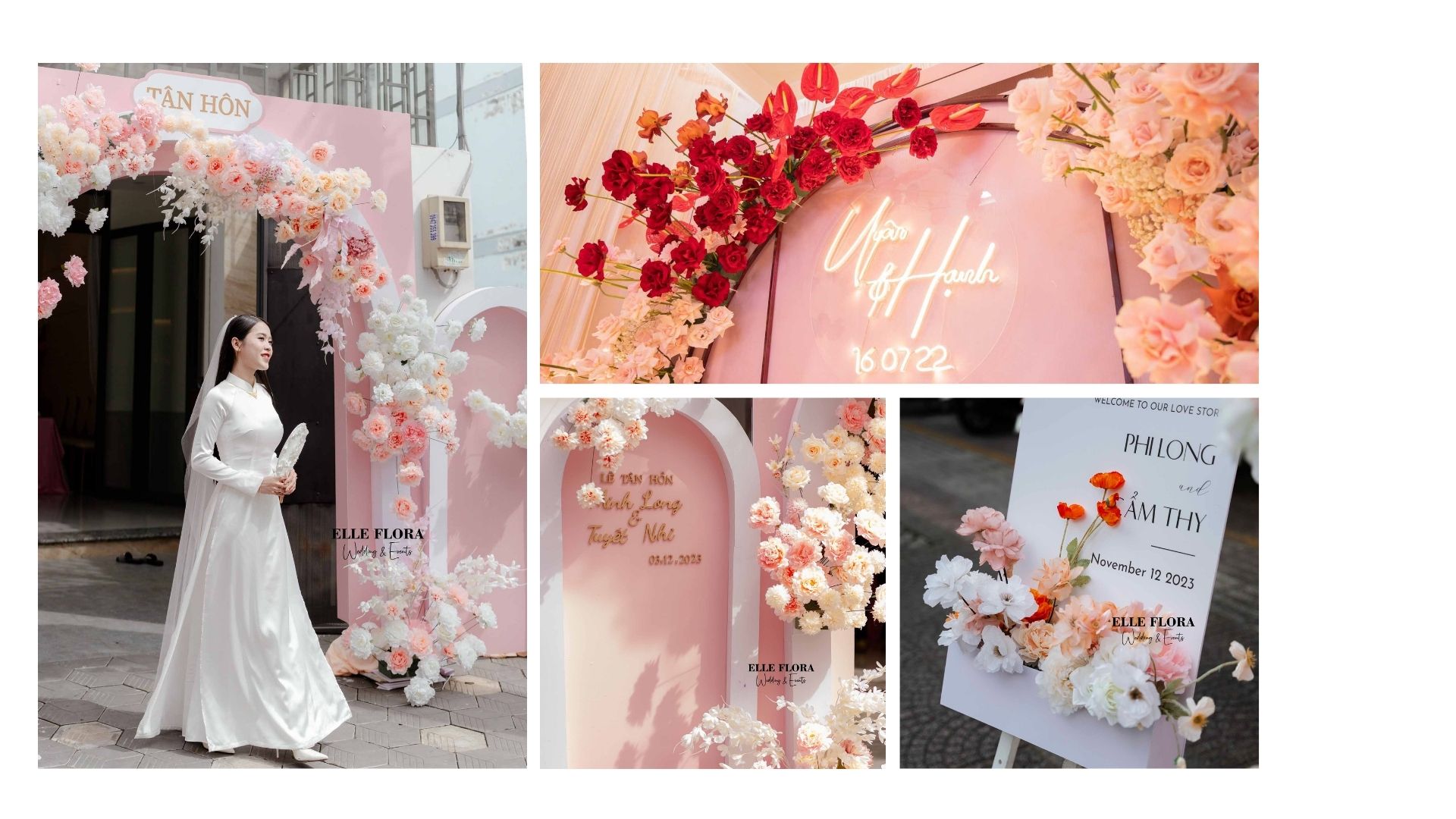 Cổng Hoa & Bảng Lễ của gói GiaTiên Hoa Tươi Hồng Pastel Neon