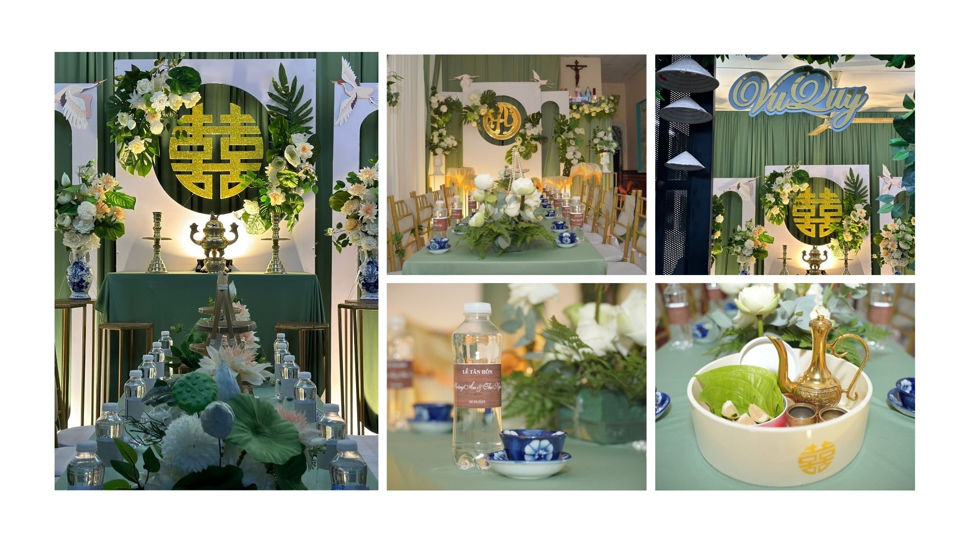 Tổng thể gói trang trí gia tiên Hoa Tươi Sen Trắng Ngọc Bích
