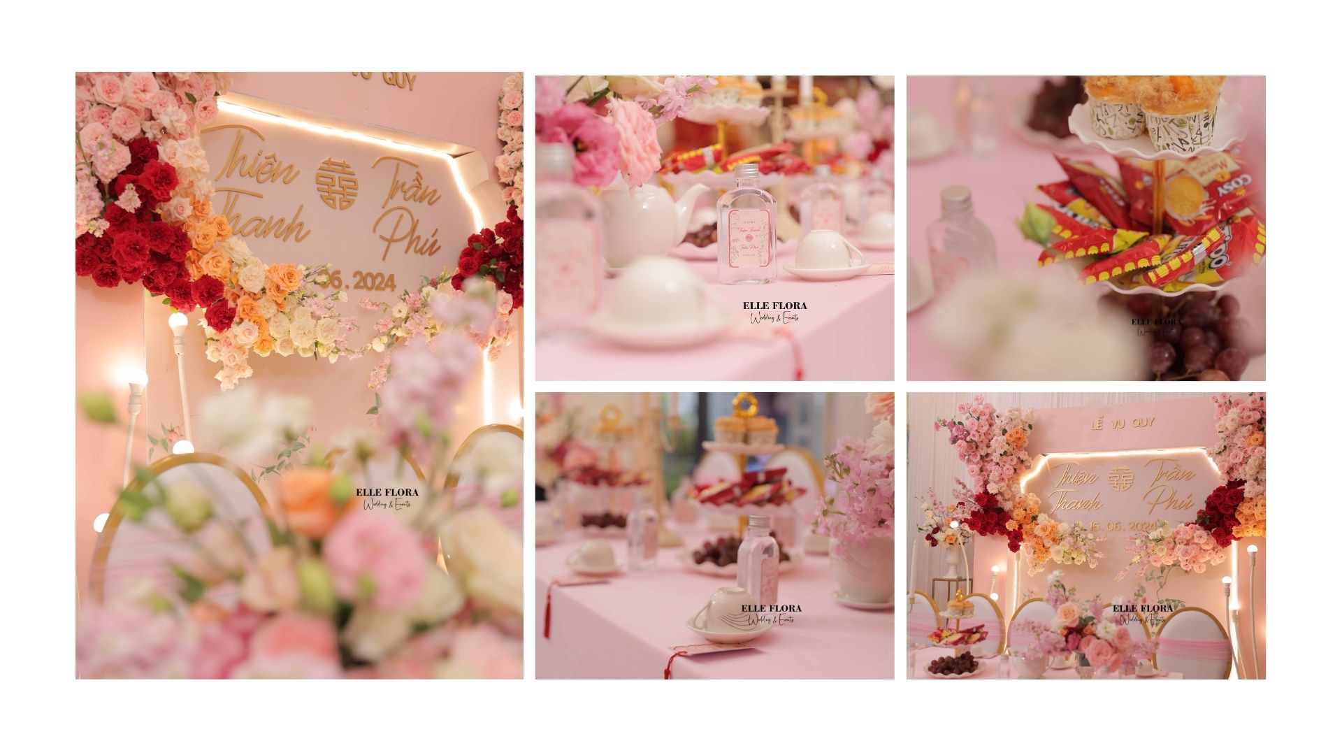 Tổng thể gói trang trí gia tiên cao cấp Hồng Pastel Form 3D