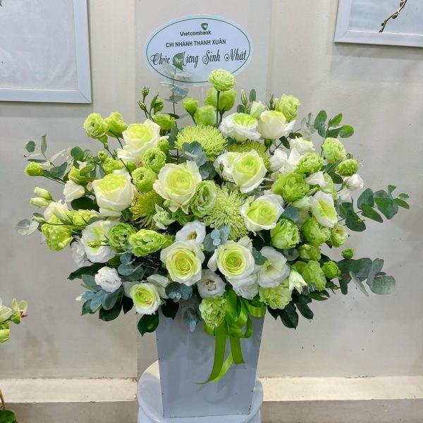 Hoa hồng xanh lá mix hồng trắng thanh tao nhẹ nhàng