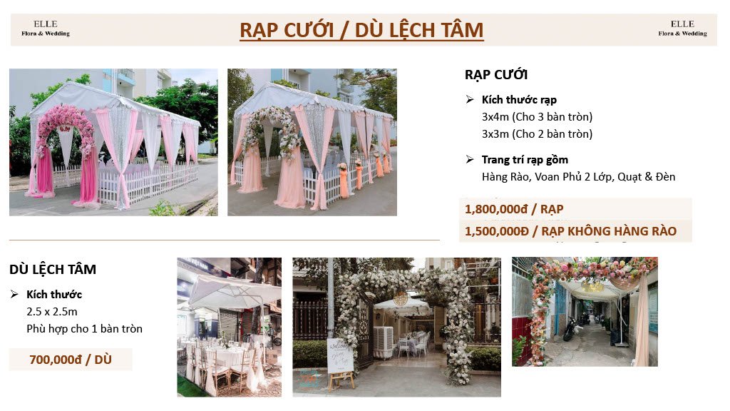 Rạp cưới và Dù lệch tâm của Elle Flora Wedding 