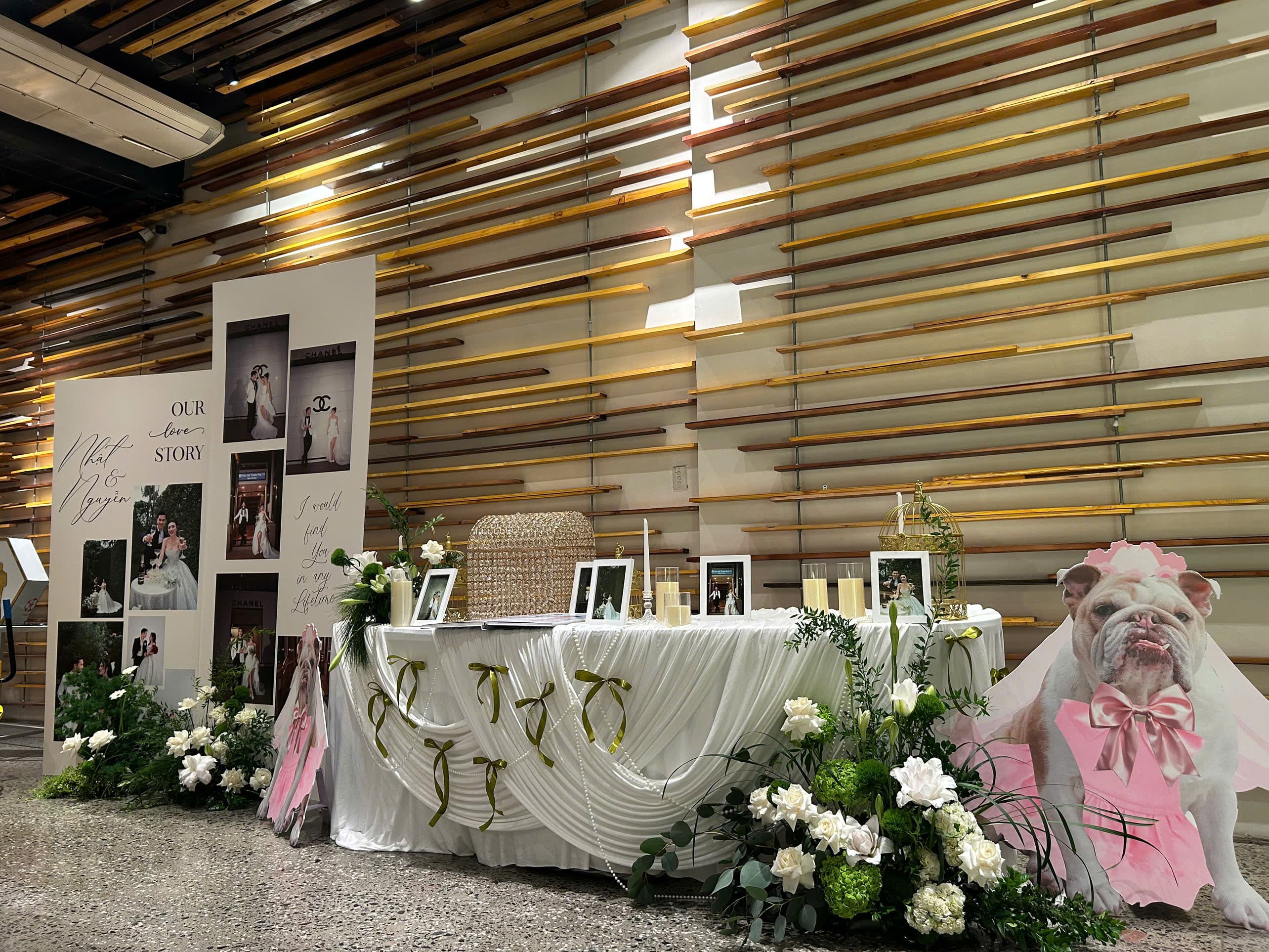 Bàn gallery xanh lá tối giản