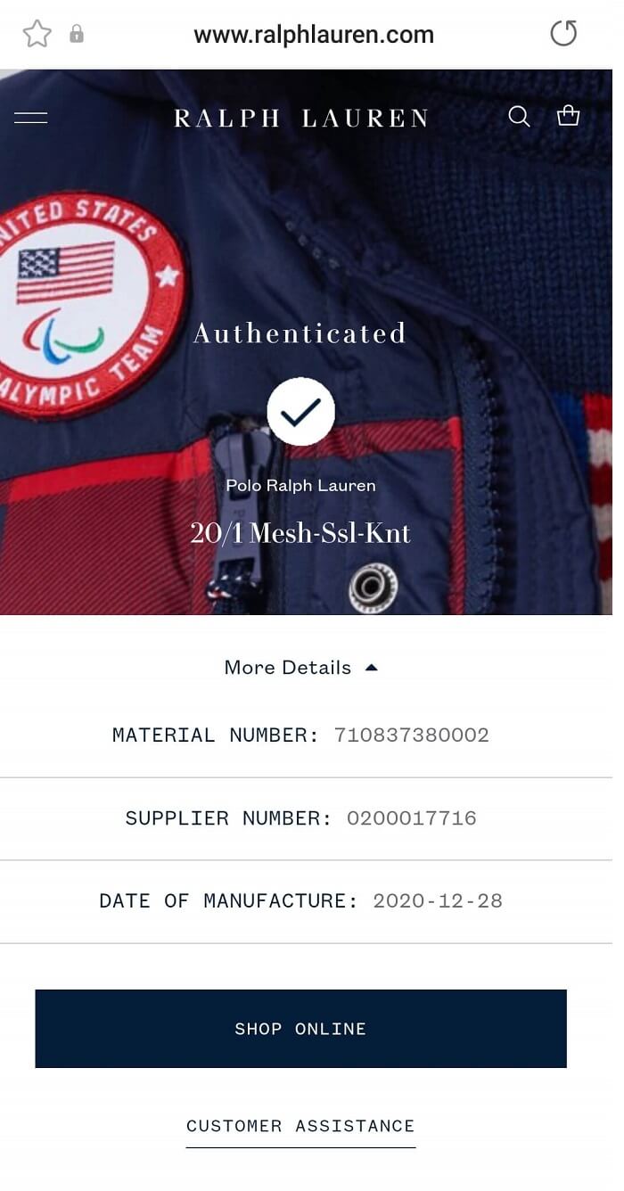 QR code xác thực hàng chính hãng Polo ralph lauren