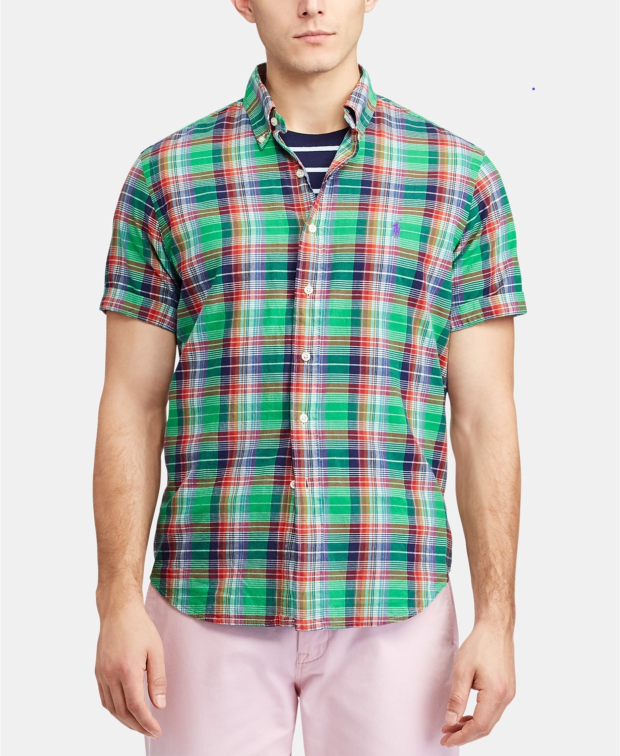 Áo sơ mi nam Polo ralph lauren ngắn tay caro nhiều màu ngựa tím