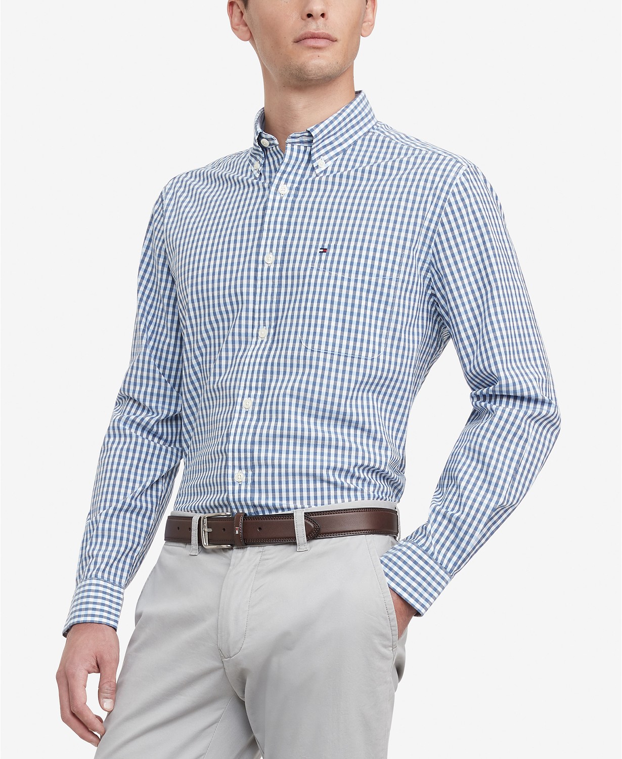 Áo sơ mi nam Tommy Hilfiger tay dài caro nhỏ đen xanh