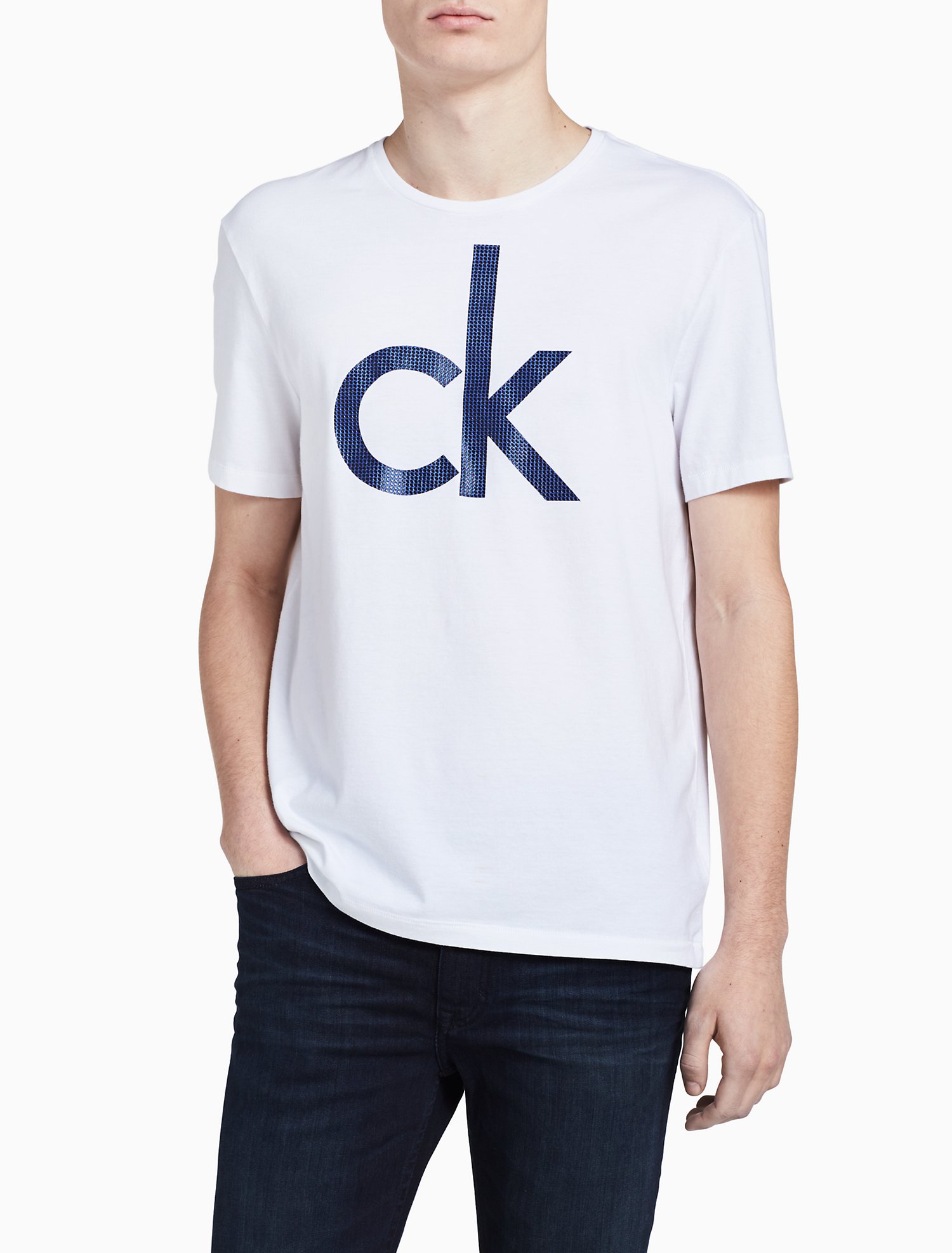 Áo thun Calvin Klein - CK T.shrit không cổ trắng phối chữ xanh