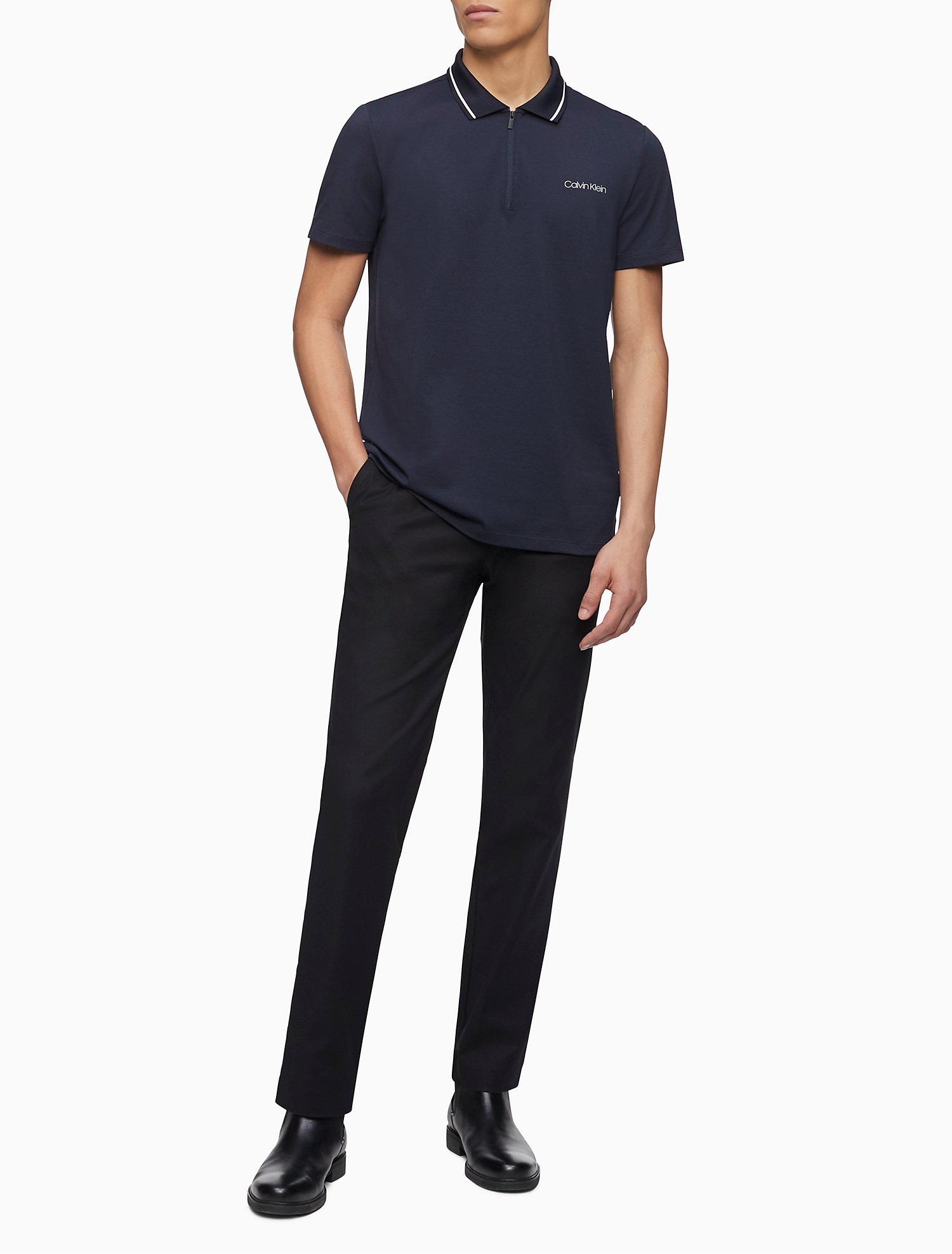 Áo thun nam calvin klein xanh navy dây kéo with logo