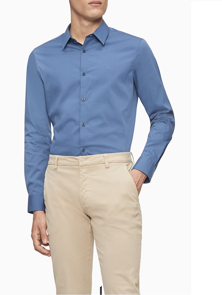 Áo sơ mi nam calvin klein tay dài xanh đậm with logo