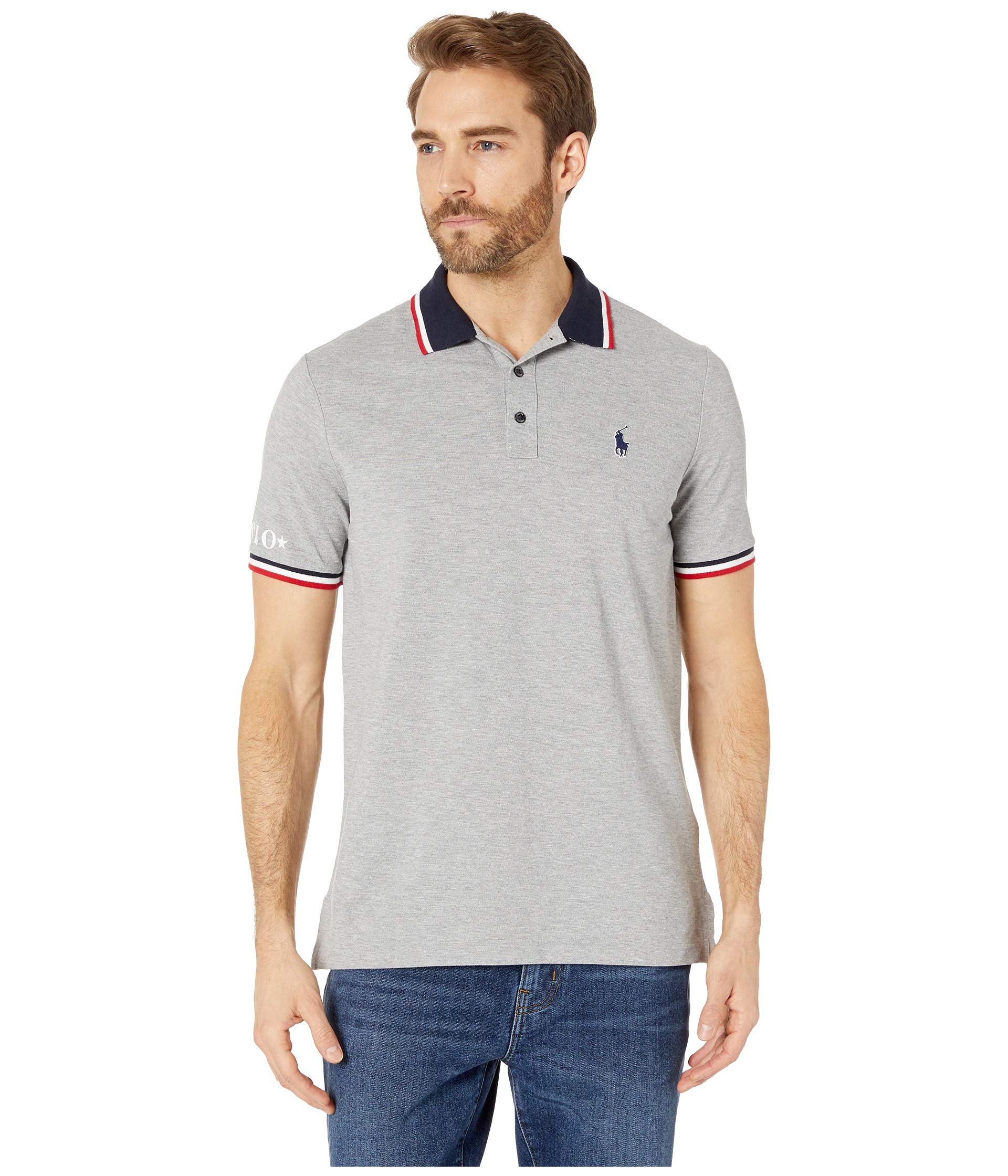 Áo thun Polo Ralph lauren xám phối cổ with logo xanh