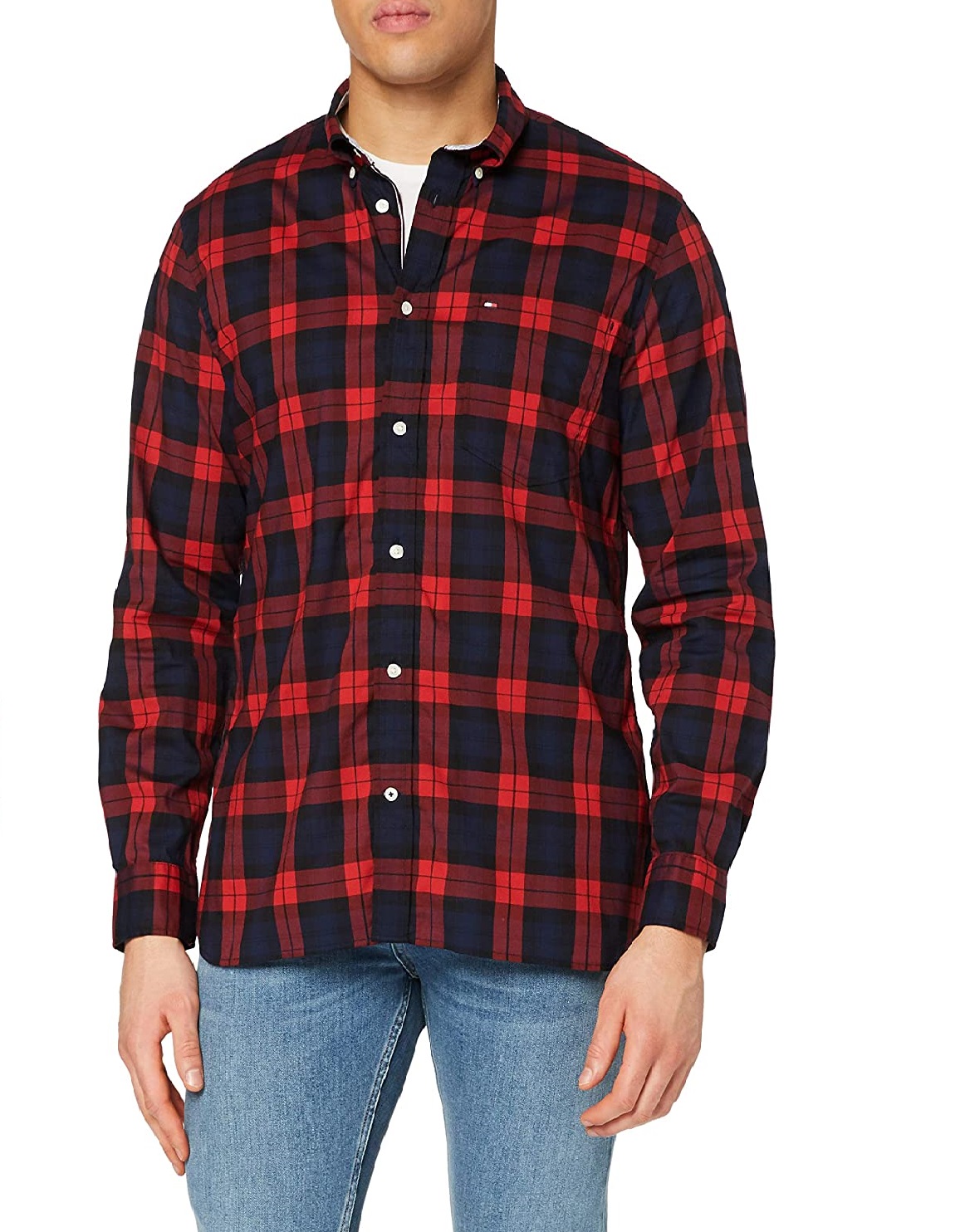 Áo sơ mi nam Tommy Hilfiger tay dài đỏ đen có túi