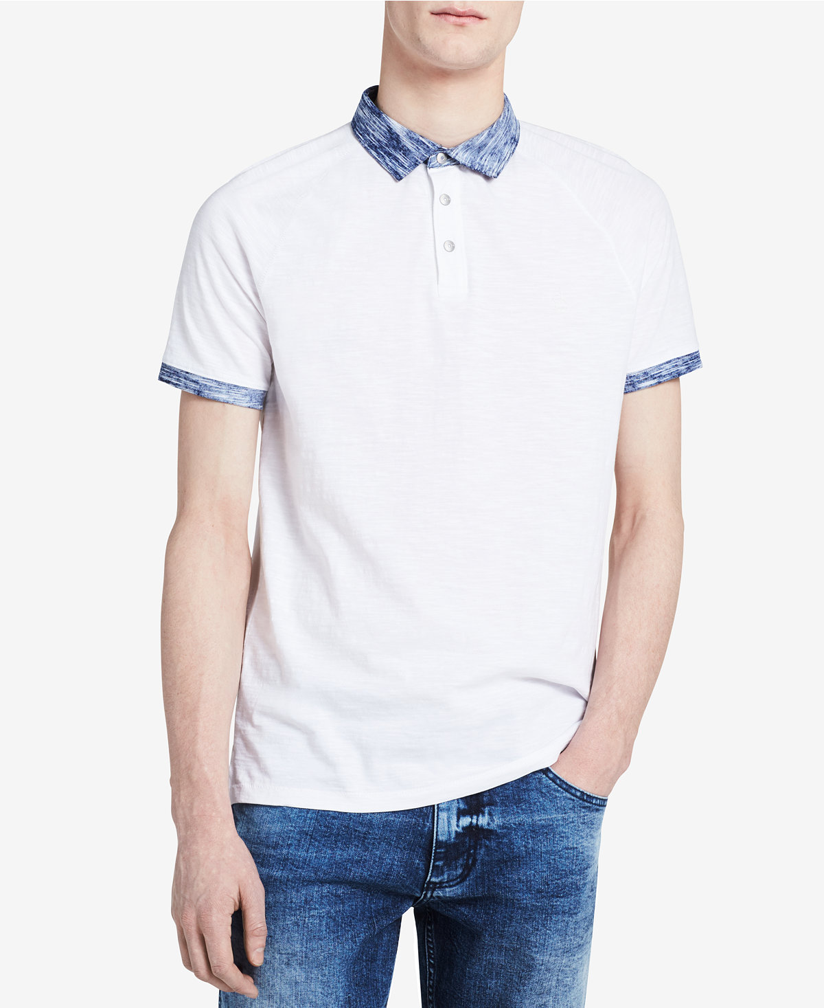 Áo thun Nam Calvin Klein jeans trắng phối màu cổ và tay