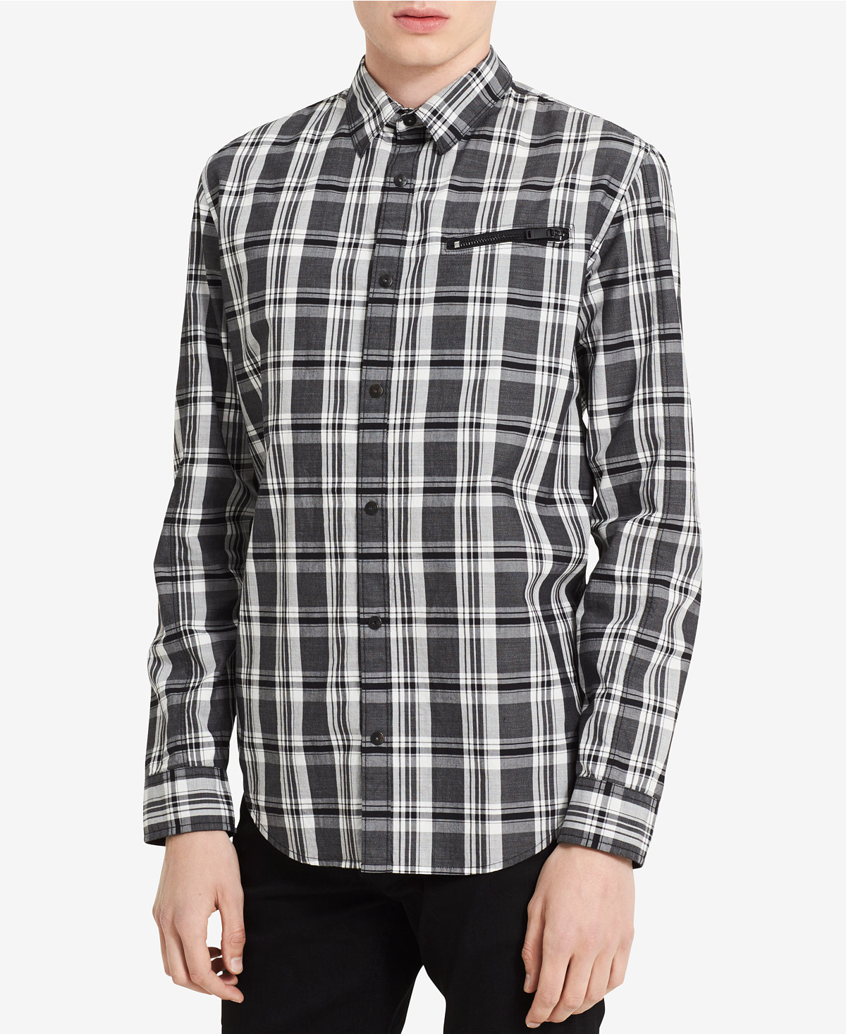 Áo sơ mi nam dài tay - Calvin Klien Jeans caro đen túi dây kéo