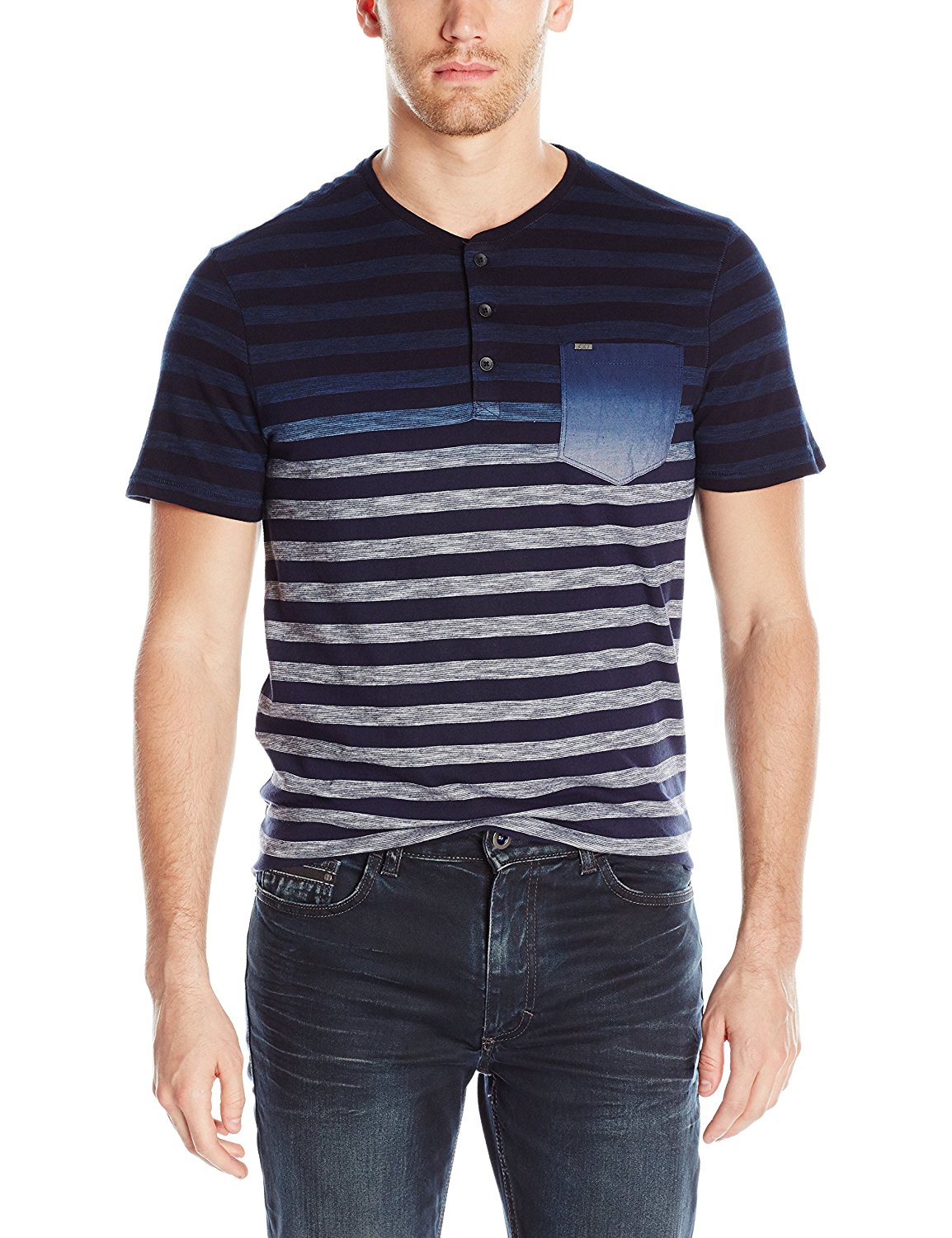 Áo thun Nam T.Shirt Calvin Klein Jeans - phối wash sọc ngang có túi