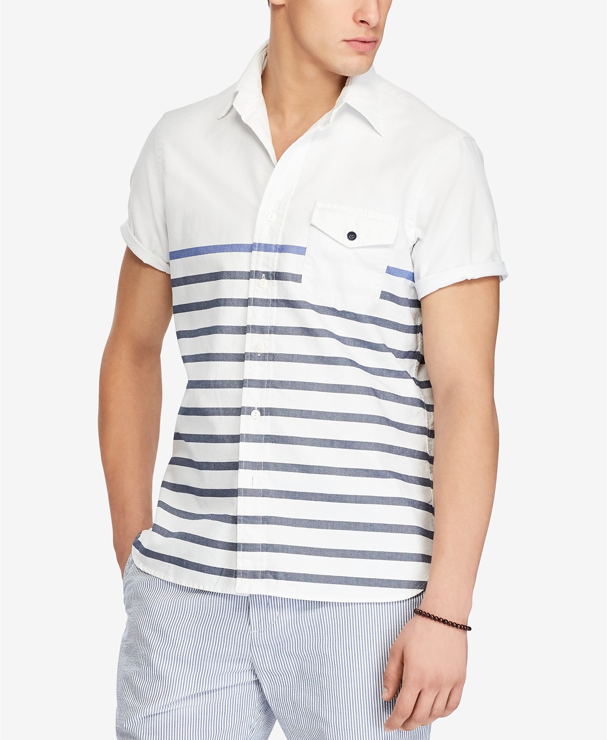 Áo sơ mi Nam Polo Ralphlauren ngắn tay trắng sọc xanh