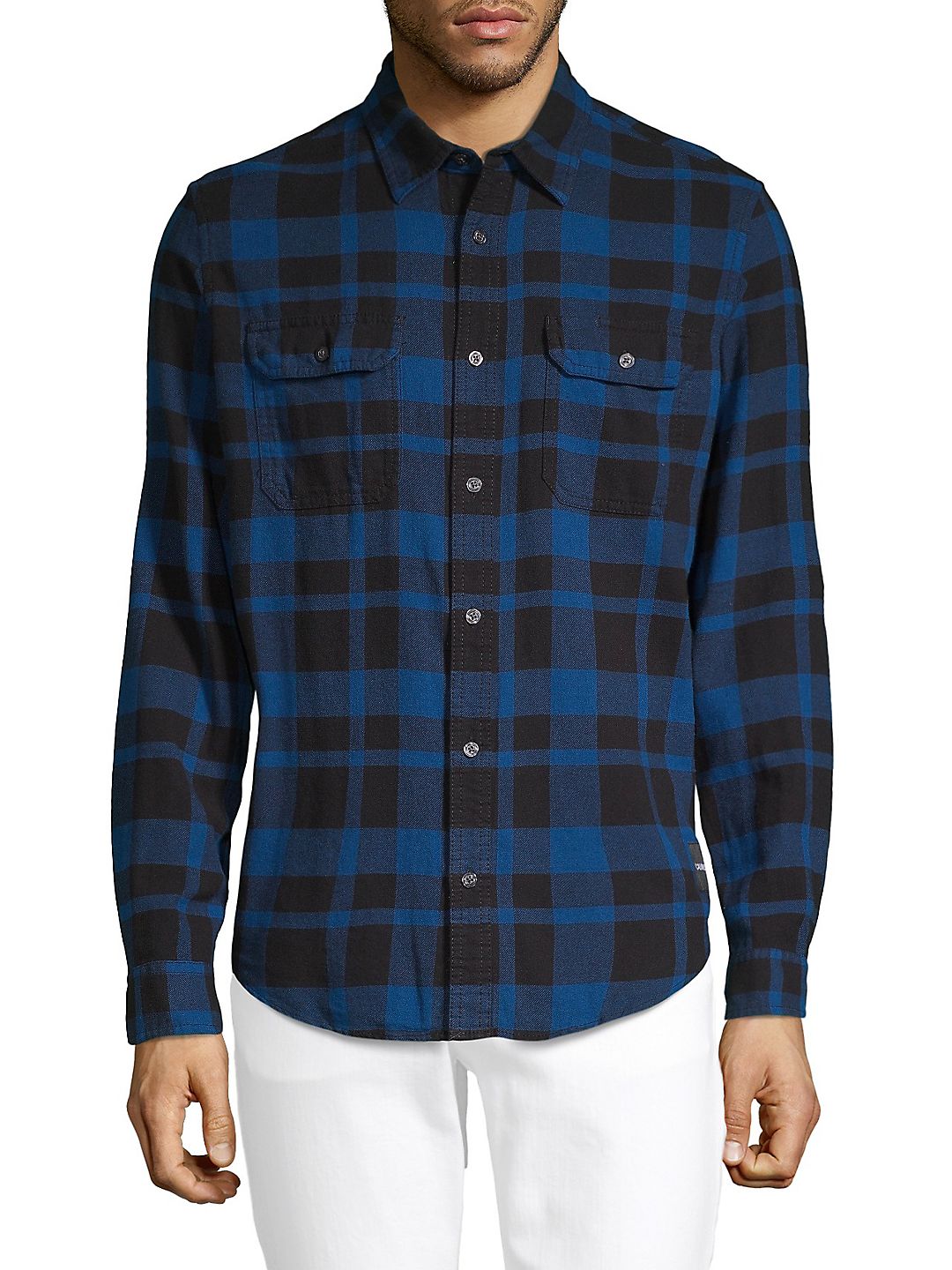 Áo sơ mi nam calvin klein Jeans tay dài caro xanh đen 2 túi