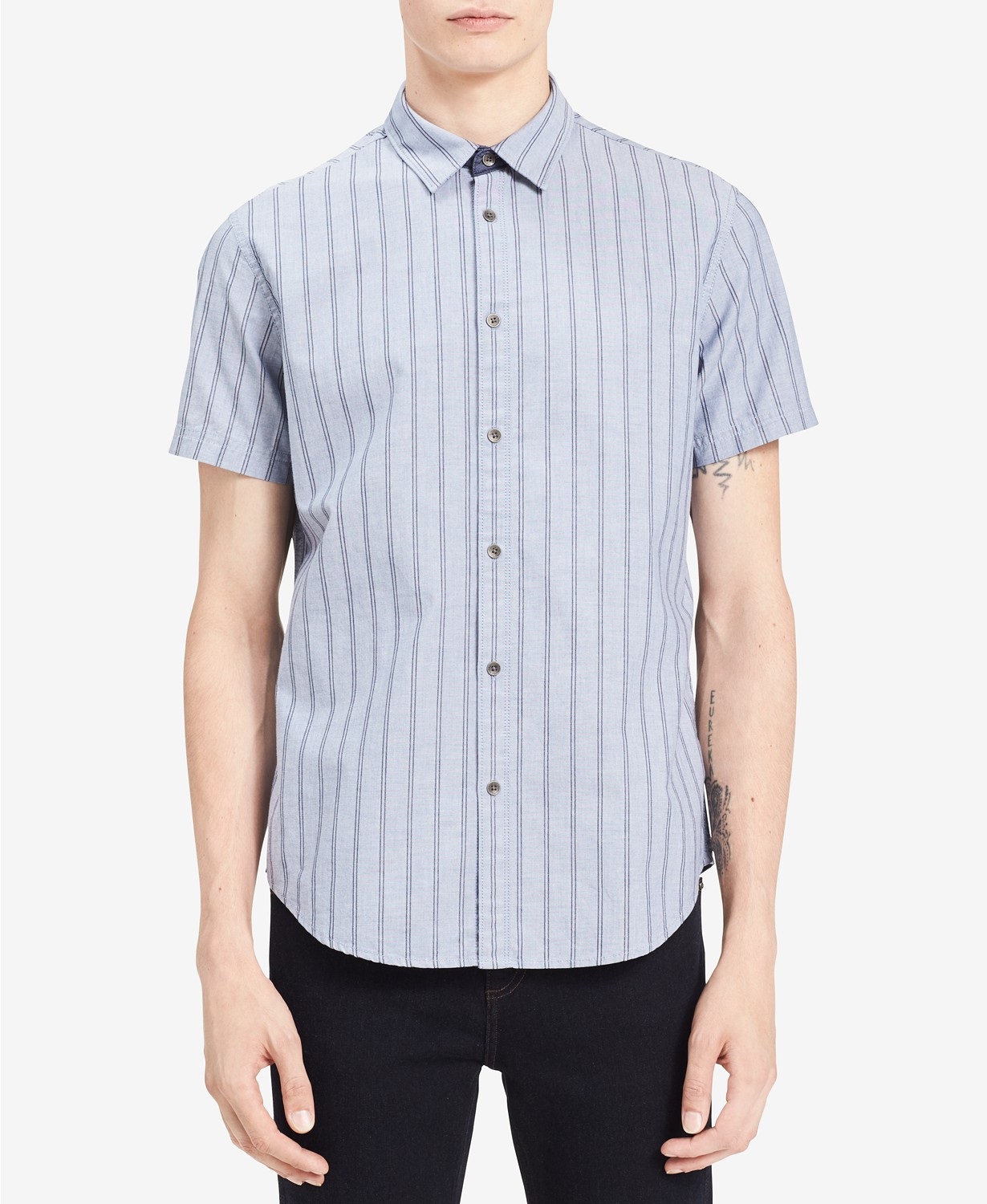 Áo sơ mi nam calvin klein jeans ngắn tay xanh xám sọc dọc