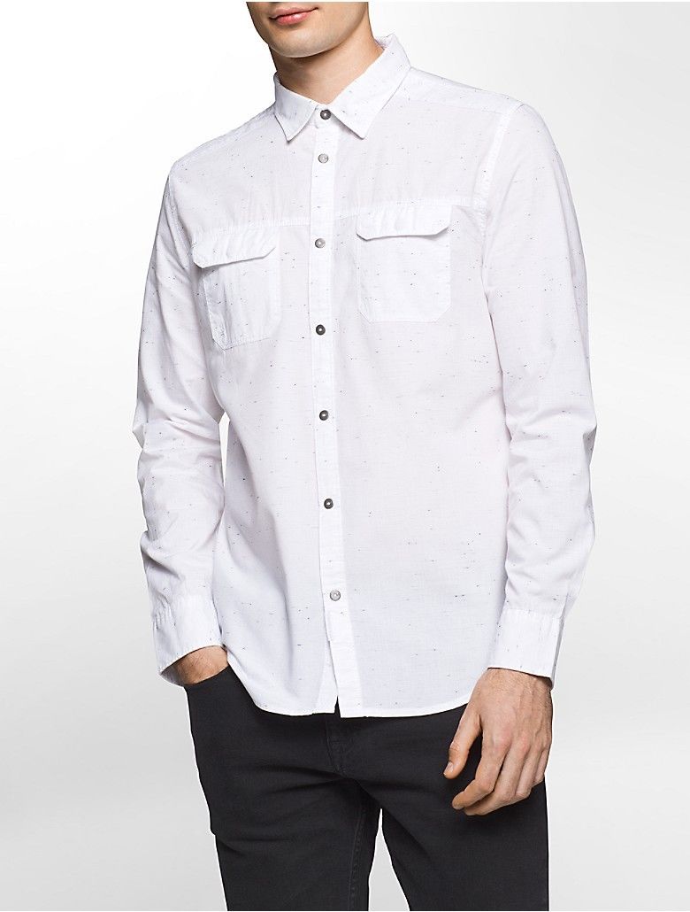 Áo sơ mi Nam Calvin Klein Jeans tay dài trắng chấm đen 2 túi