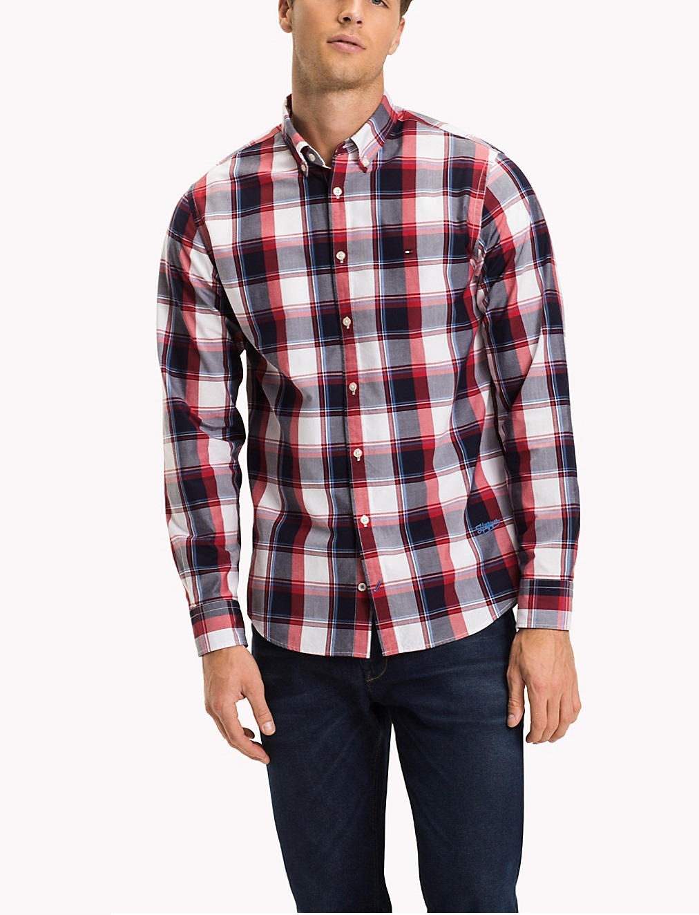 Áo sơ mi nam Tommy Hilfiger dài tay caro đỏ trắng