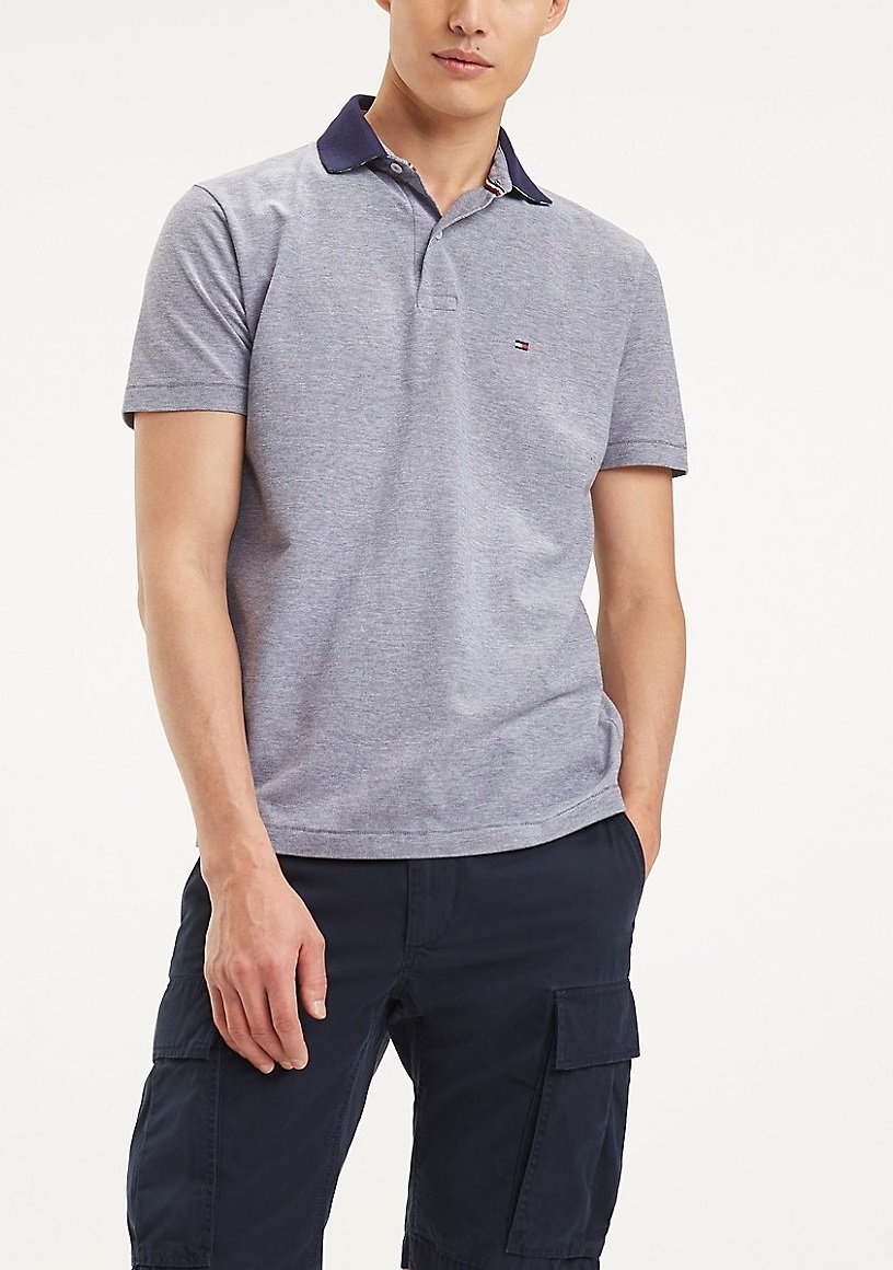 Áo thun nam Tommy Hilfiger màu xanh xám cổ phối xanh đen