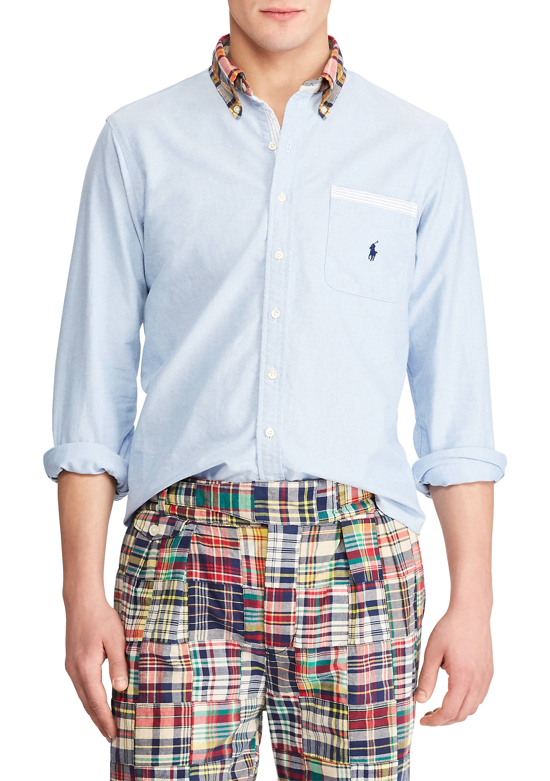 Áo sơ mi nam Polo Ralph lauren dài tay xanh cổ phối túi with logo