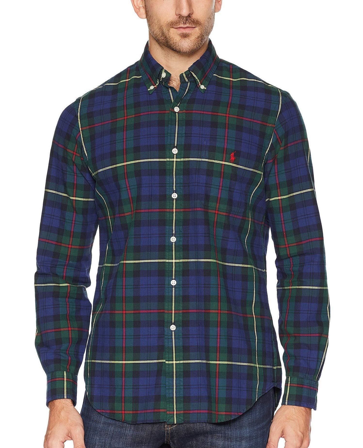 Áo sơ mi Nam Polo Ralph lauren tay dài caro xanh đậm có túi