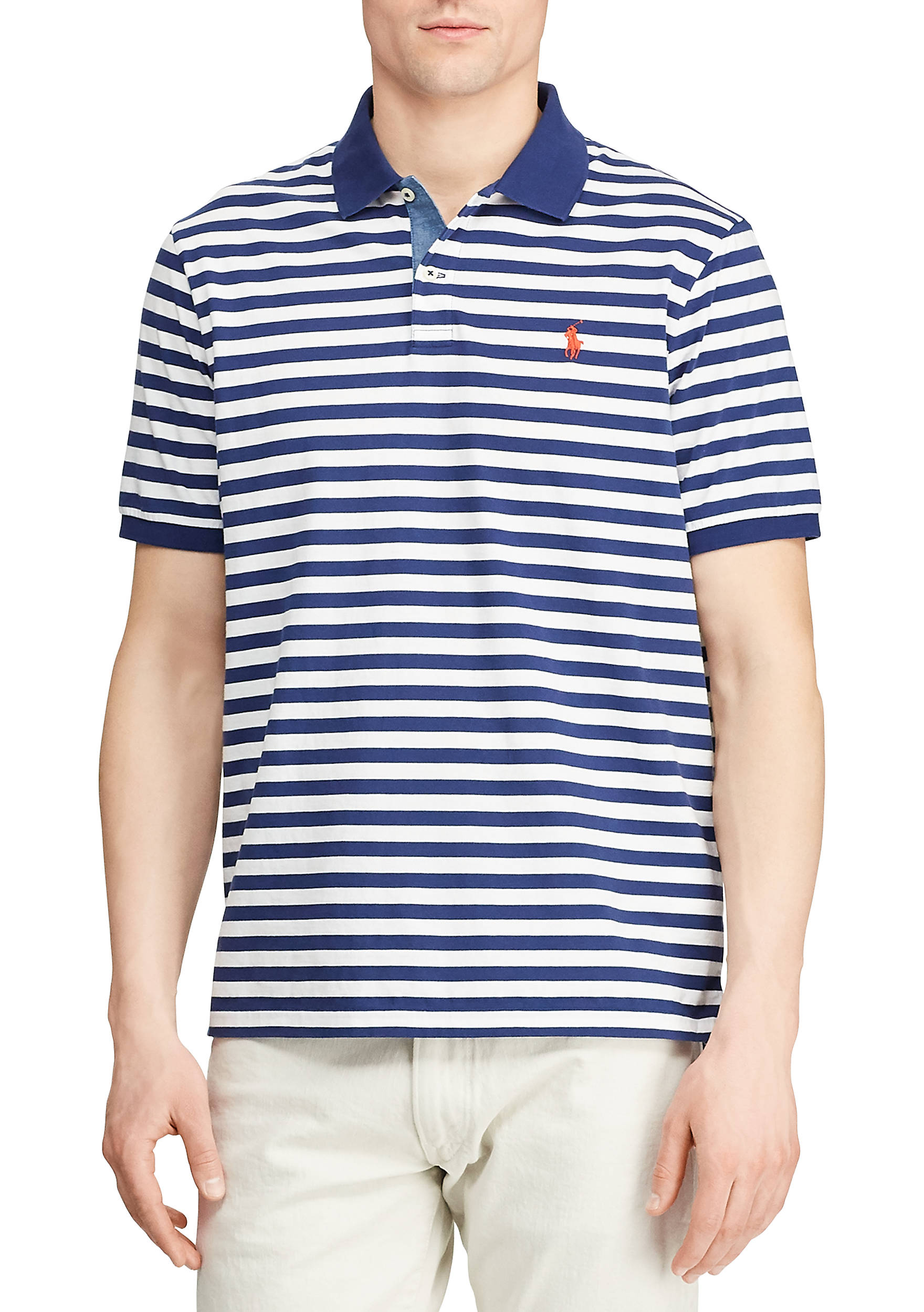 Áo thun nam Polo Ralph lauren trắng sọc ngang xanh logo đỏ