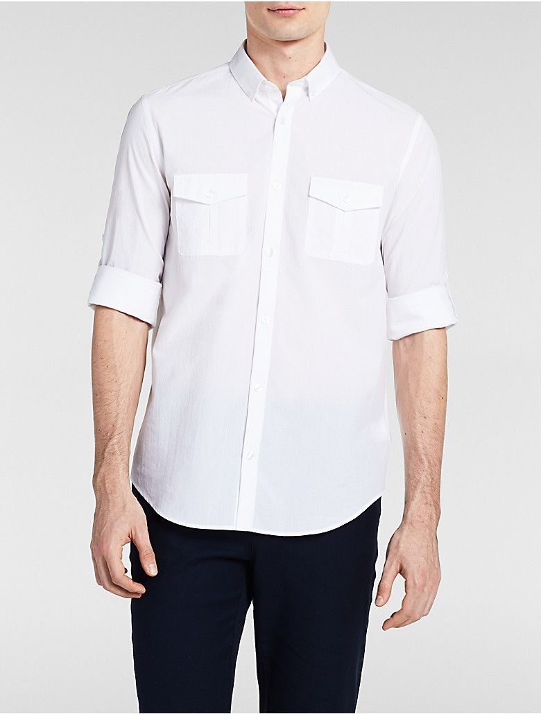 Áo sơ mi nam dài tay calvin klein trắng 2 túi