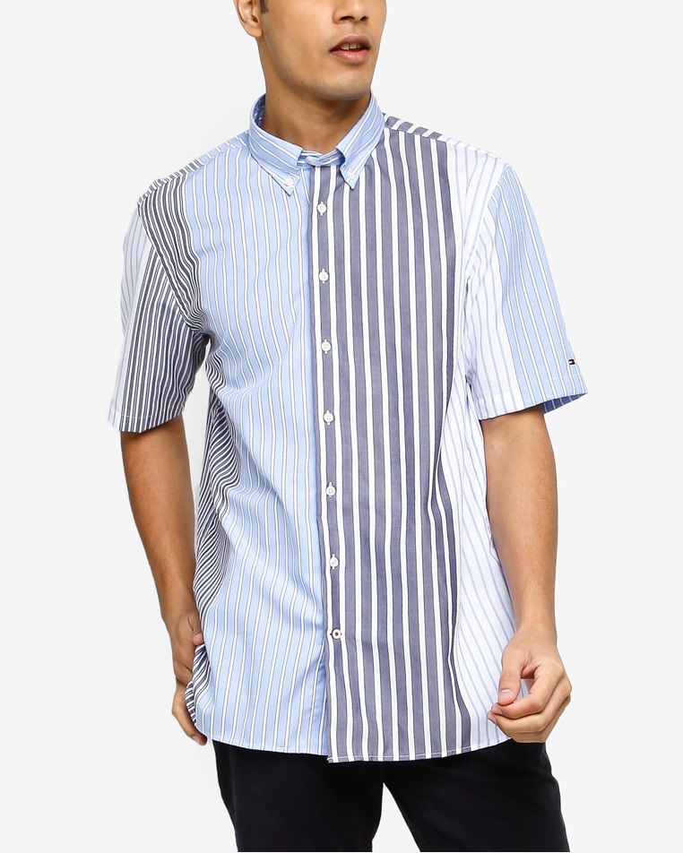 Áo sơ mi nam Tommy Hilfiger ngắn tay phối sọc xanh dọc