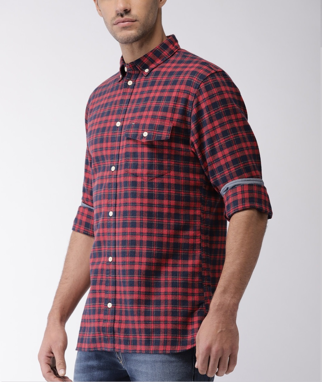 Áo sơ mi nam Tommy Jeans tay dài caro đỏ đô 1 túi