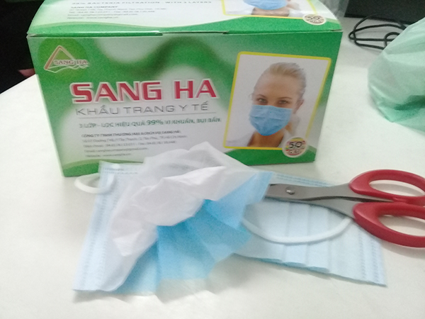 Khẩu trang Sang Hà màu xanh 3 lớp