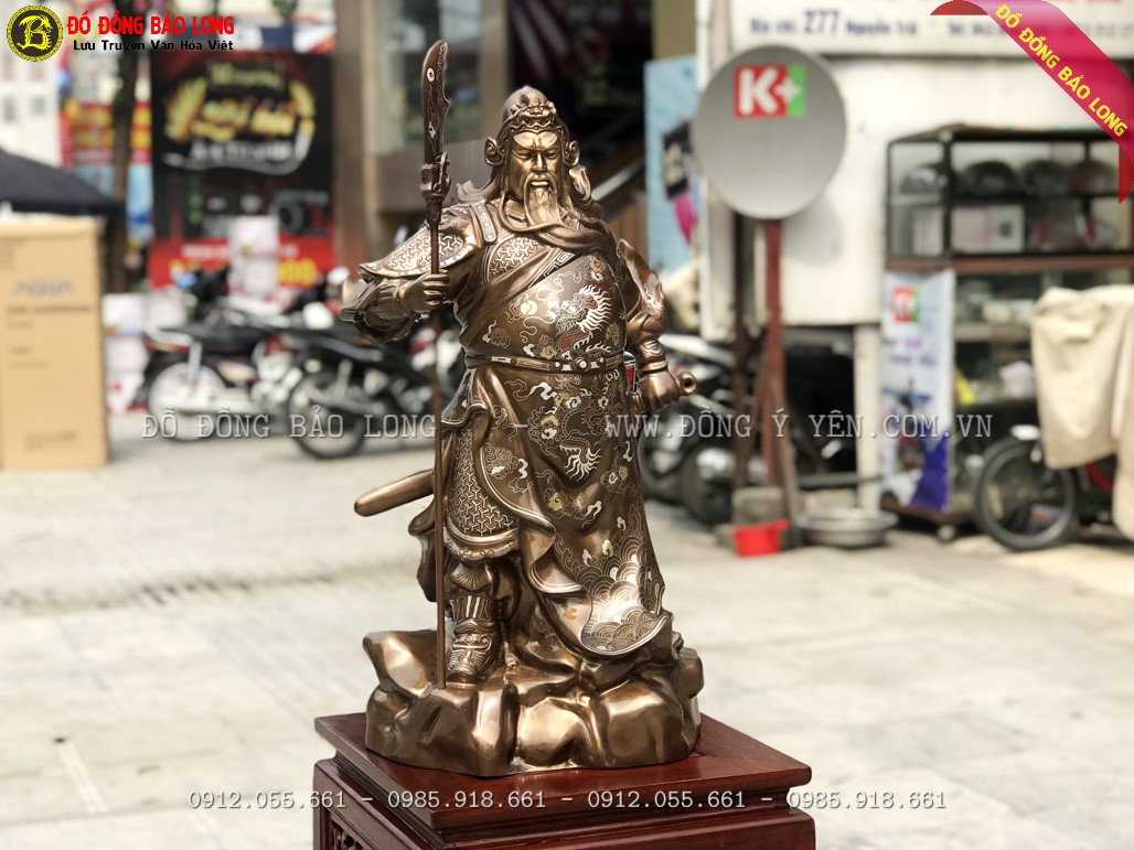 Tượng Quan Công bằng đồng khảm tam khí cao cấp