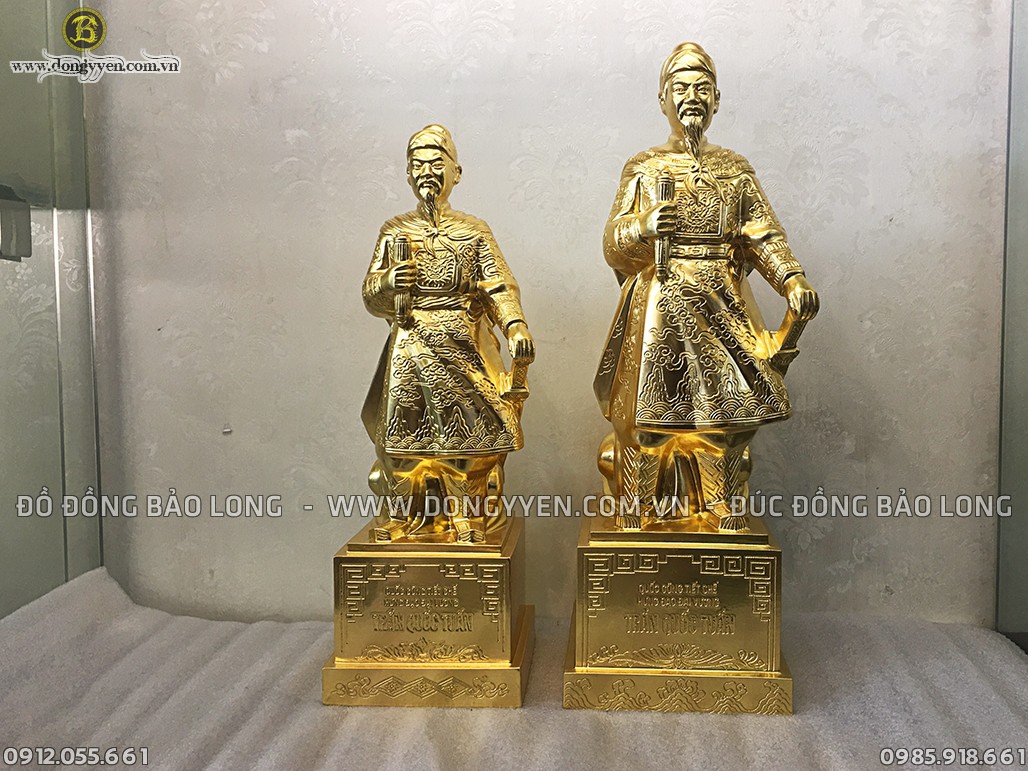 Tượng Trần Quốc Tuấn cao 42cm và 48cm bằng đồng đỏ dát vàng 9999 tuyệt đẹp