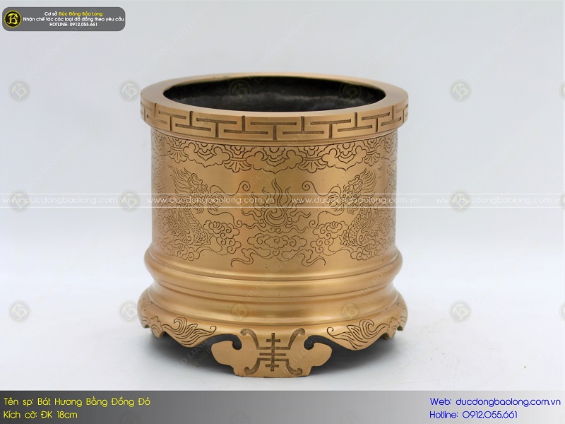 bát hương bằng đồng đỏ 18cm