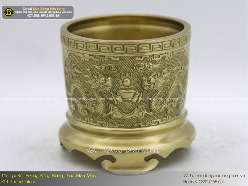 bát hương bằng đồng thau màu mộc 14cm