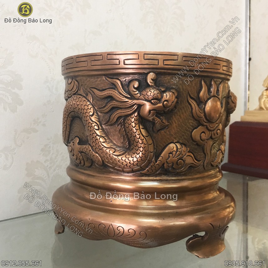 Bát hương đồng đỏ rồng nổi đường kính 17cm