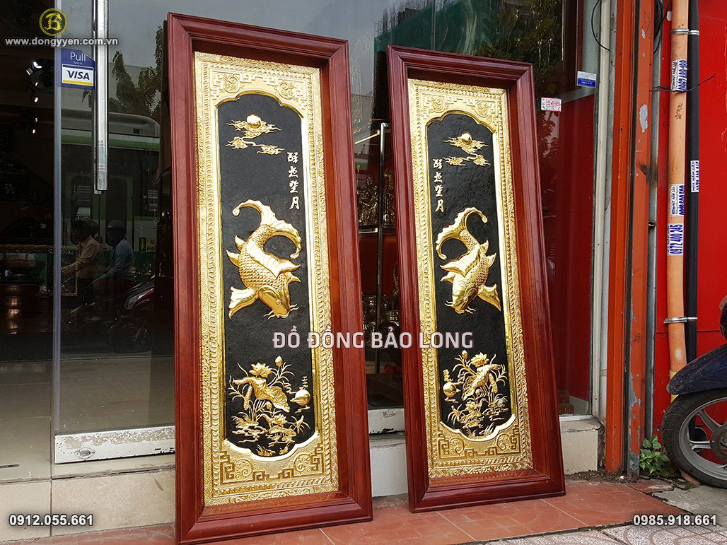 Tranh Cá chép trông trăng 1m55 mạ vàng 24k