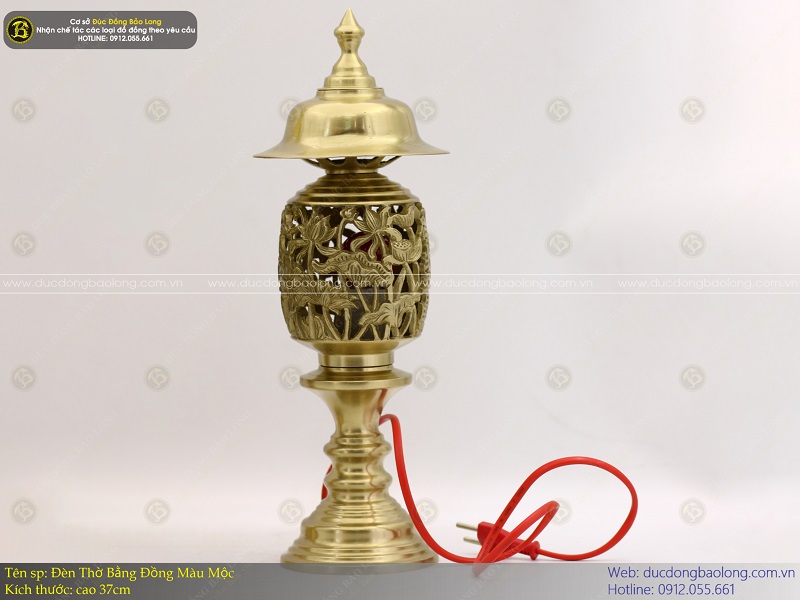 đèn thờ bằng đồng thau 37cm màu mộc