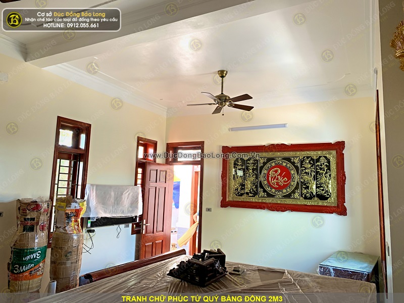 lắp đặt tranh chữ phúc tứ quý bằng đồng