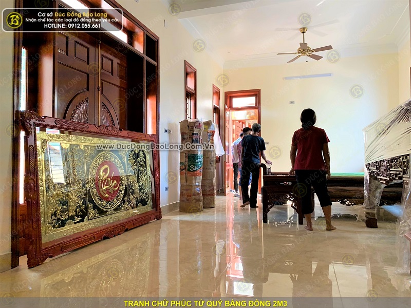 lắp đặt tranh chữ phúc tứ quý bằng đồng 2m3