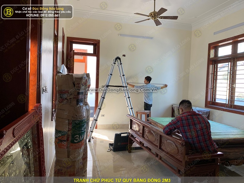 lắp đặt tranh chữ phúc tứ quý bằng đồng 2m3