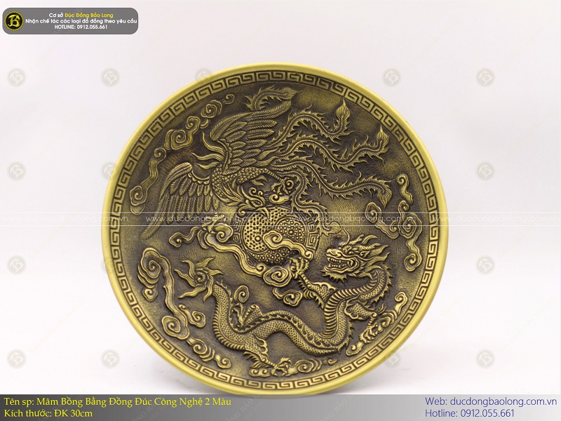 mâm bồng bằng đồng 30cm đúc công nghệ 2 màu