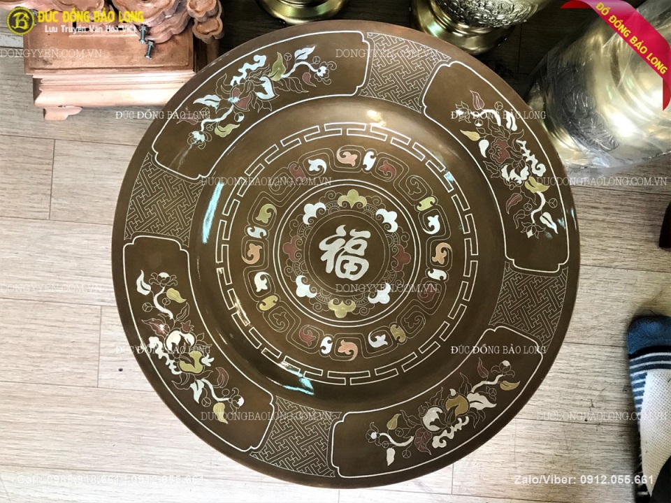 bán mâm bồng bằng đồng khảm tam khí
