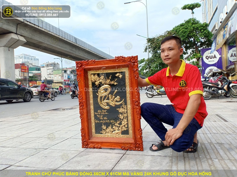 tranh chữ phúc bằng đồng 86 x 61cm