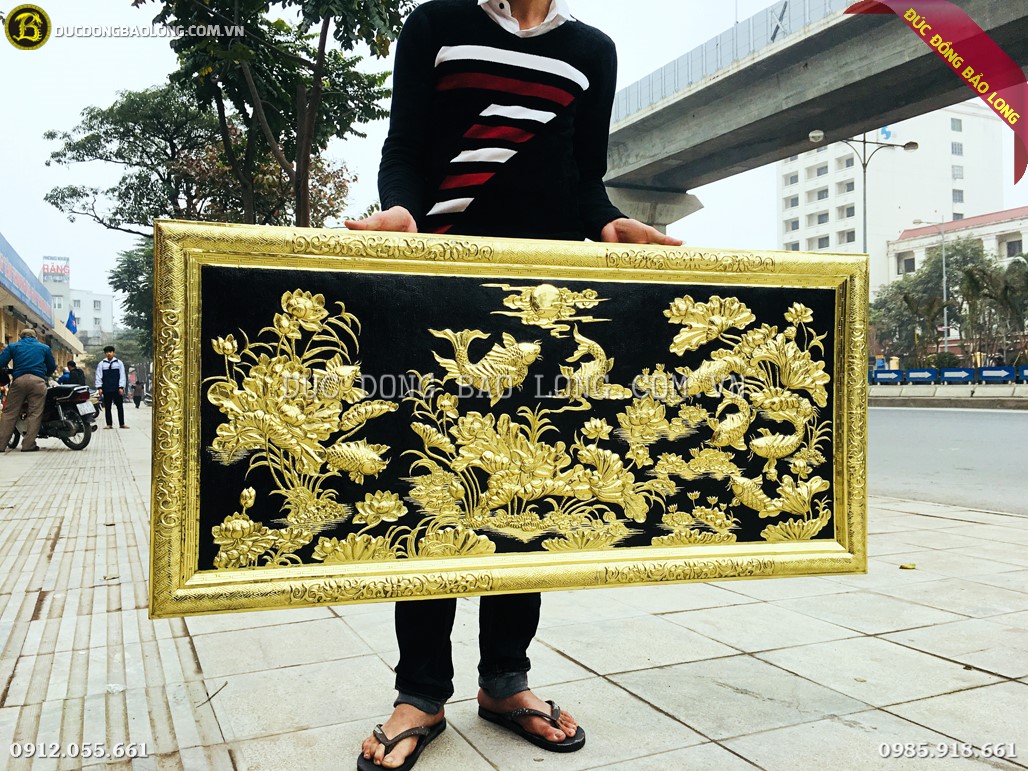 tranh cửu ngư hoa sen 1m27