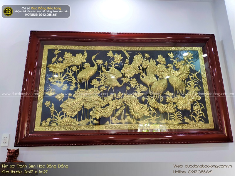 bán tranh sen hạc bằng đồng đẹp